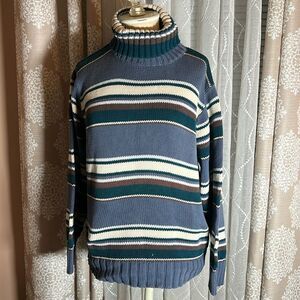 Columbia Thick Knit Striped Turtleneck Sweater – 100% Cotton – Size XL